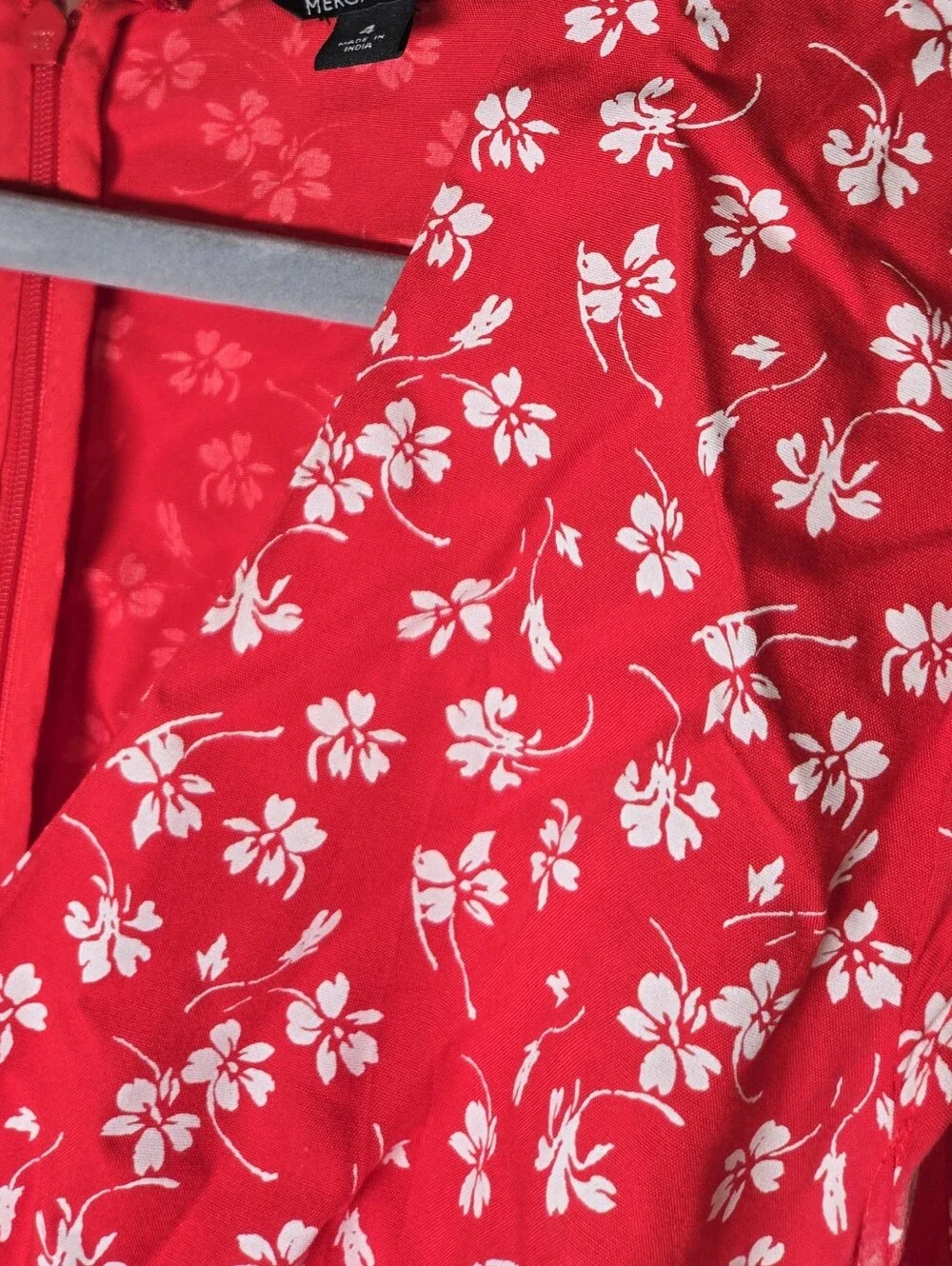 J. Crew Red Floral Faux Wrap Mini Dress V Neck Ruffle Hem Preppy Romantic